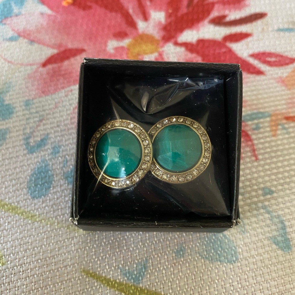 New Avon Dramatic Embellished stud Earrings Green